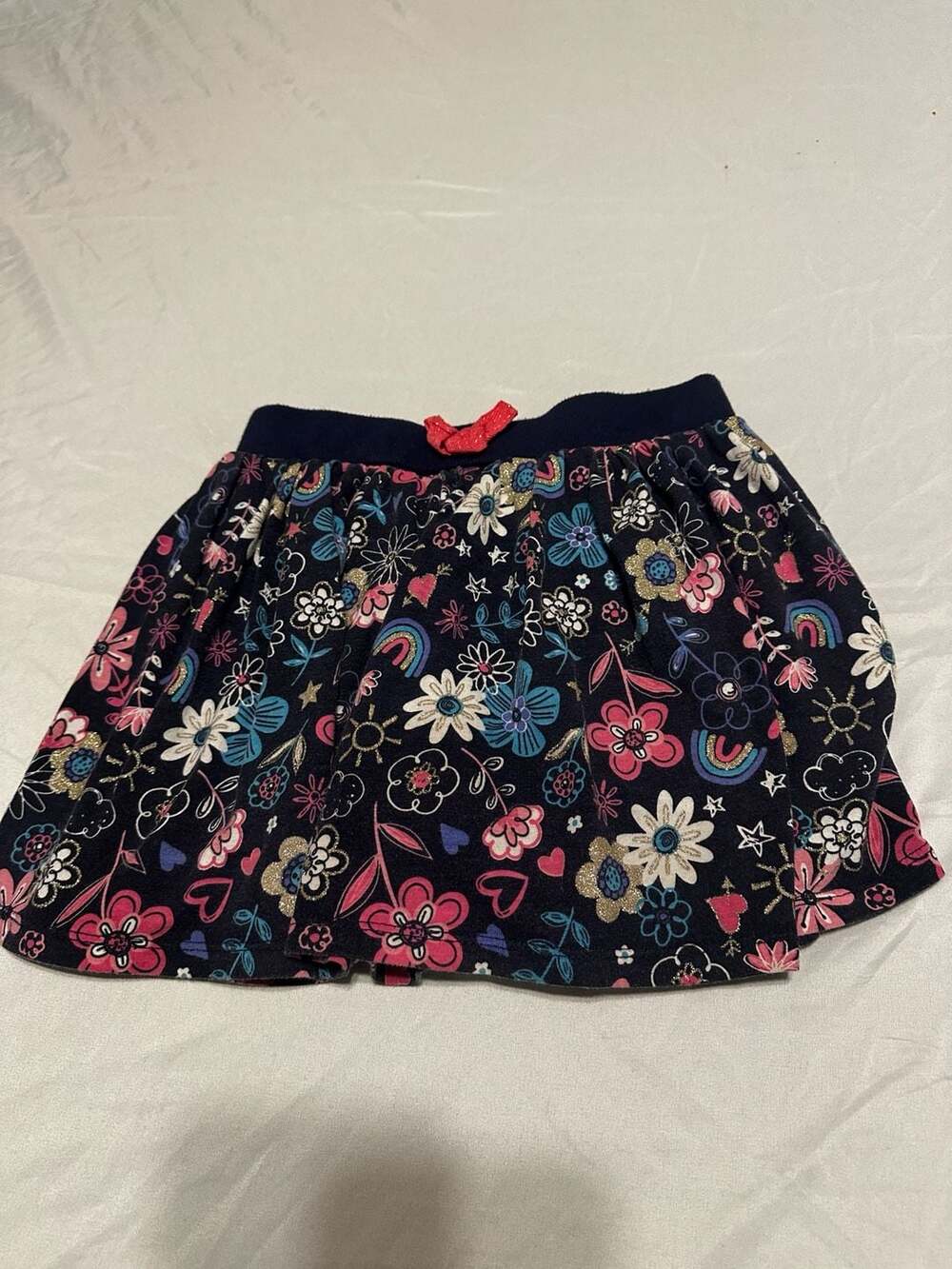 Cynthia Rowley Girls Navy Floral Skirt with Rainbow and Heart Print